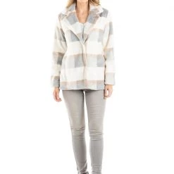 Katydid Blue/Cream Plaid Faux Fur Jacket Or Coat Fall & Winter