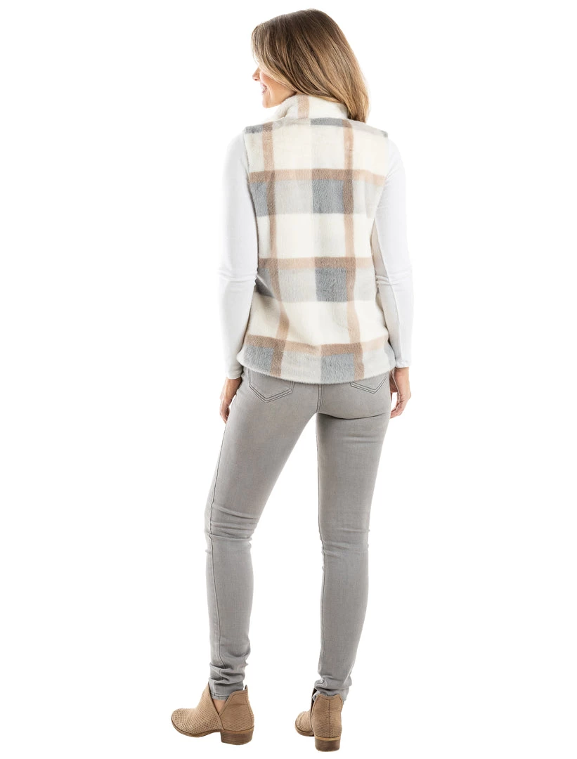 Katydid Fall & Winter Blue/Cream Plaid Faux Fur Vest