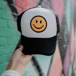 Katydid Happy Face Collection Happy Face Trucker Hat (Black And White)