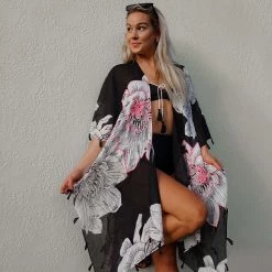 Katydid Black Flower Swimsuit Cover Up