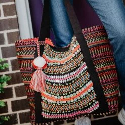Katydid Black/Multicolored Aztec Embroidered Tote Bag Fall & Winter