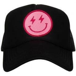 Katydid Hot Pink Lightning Happy Face Trucker Hat New