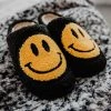 Katydid Black Fuzzy Happy Face Slippers Happy Face Collection
