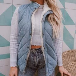 Katydid Quilted Reversible Sherpa VEST With Pockets Fall & Winter