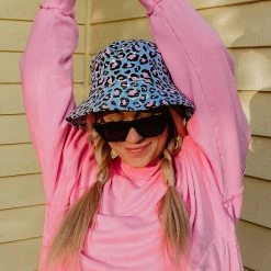 Katydid Blue Leopard Print Bucket Hats New
