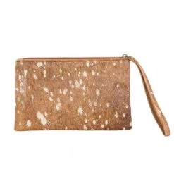 Katydid Brown/Gold Metallic Hair On Leather Wristlet