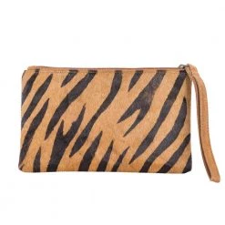 Katydid Brown/Black Zebra Hair On Leather Wristlet Mom Life Collection