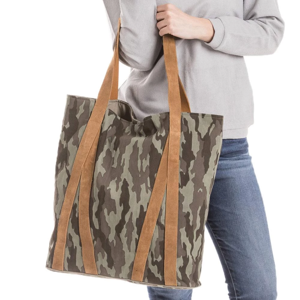 Katydid Camo Printed Tote Bag With Leather Straps Fall & Winter