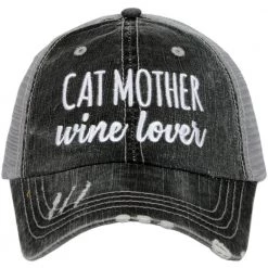 Katydid Weekend Vibes Collection Cat Mother Wine Lover Trucker Hats