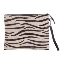 Katydid Gray/Black Zebra Hair On Leather Clutch