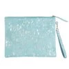 Katydid Turquoise/Silver Metallic Hair On Leather Clutch Mom Life Collection