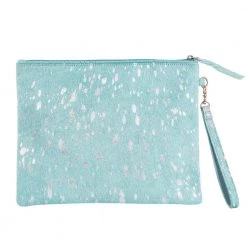 Katydid Turquoise/Silver Metallic Hair On Leather Clutch Mom Life Collection