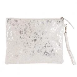 Katydid Gray/Silver Metallic Hair On Leather Clutch Mom Life Collection