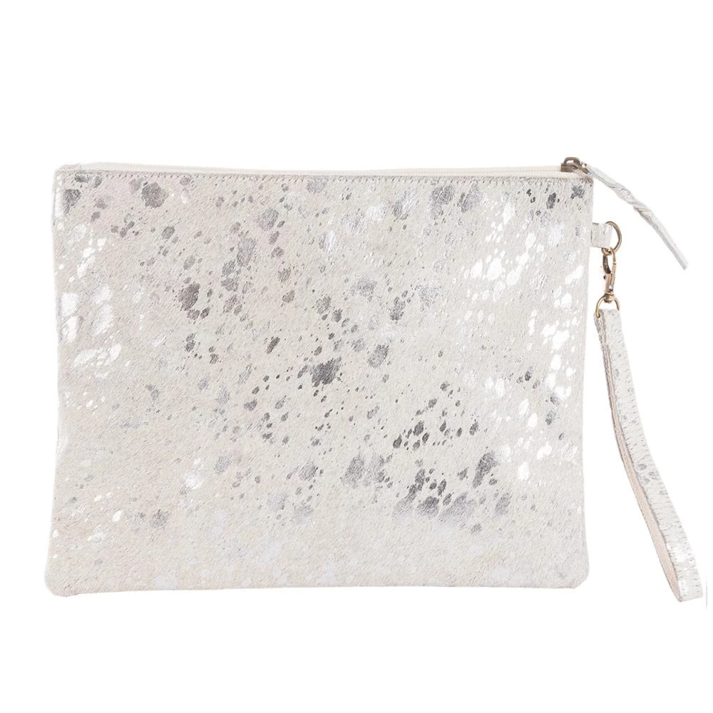 Katydid Gray/Silver Metallic Hair On Leather Clutch Mom Life Collection