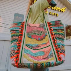 Katydid Weekend Vibes Collection Green, Yellow, And Orange Seed Bead Tote Bag