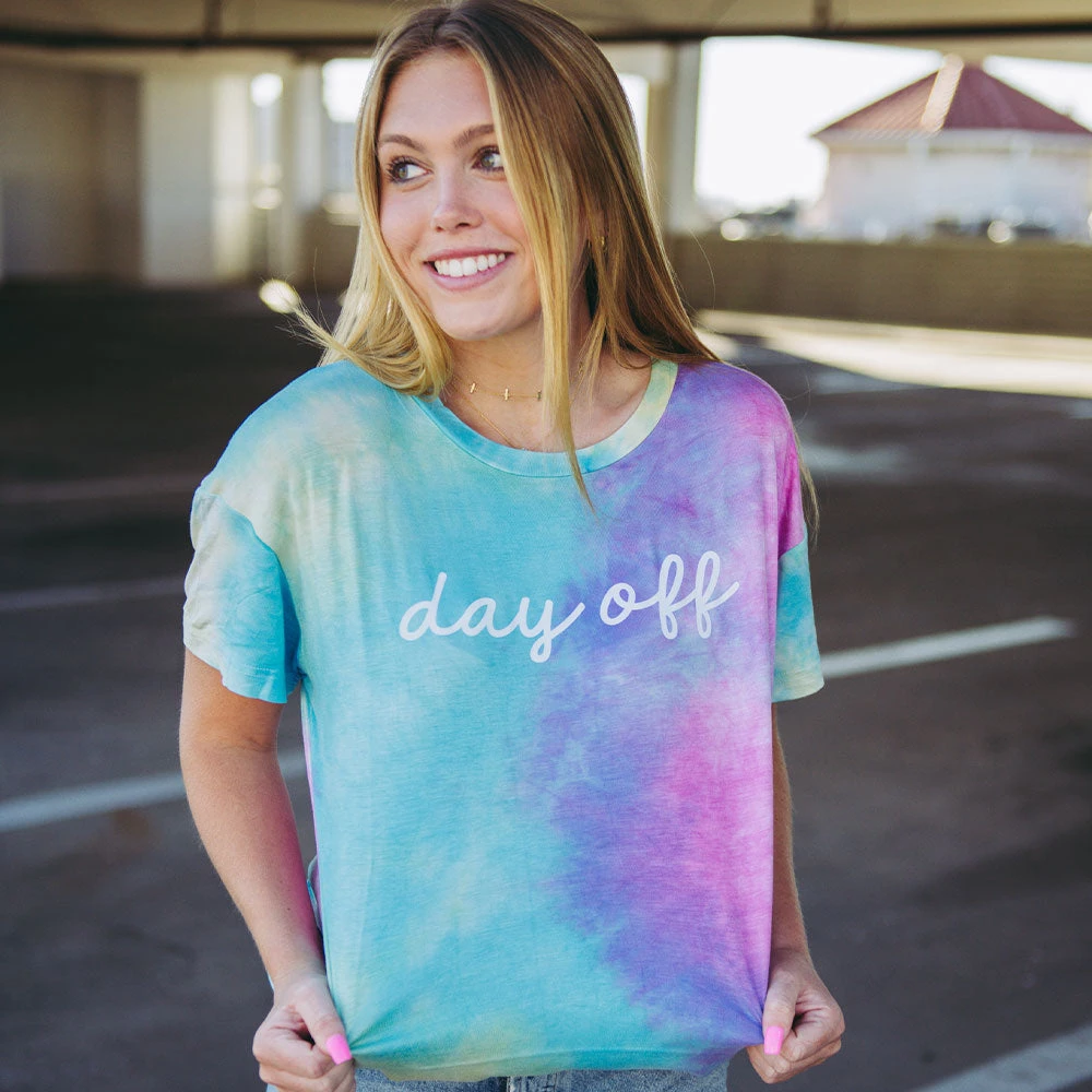 Katydid Tie Dye Collection Day Off Women’s Tie Dye Graphic T-Shirt