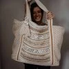 Katydid Cream/Tan Chevron Beaded Tote Bag Fall & Winter