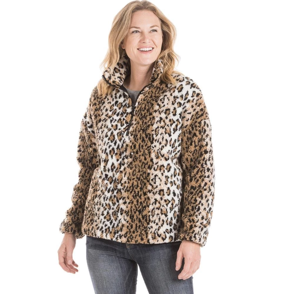 Katydid Brown Leopard Sherpa PULLOVER With Pockets Fall & Winter