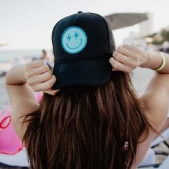 Katydid New Turquoise Lightning Happy Face Trucker Hat