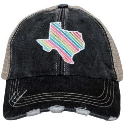 Katydid State Love Collection Texas Shape Rainbow Striped Women's Trucker Hats