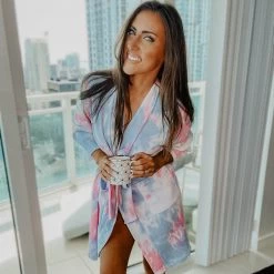 Katydid New Pink And Blue Tie Dye Women's Robe