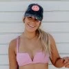Katydid Hot Pink Lightning Happy Face (Black/Tan) Trucker Hat