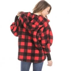 Katydid Fall & Winter Red Plaid Lightweight BODY WRAP With Hoodie And Pockets