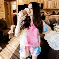 Katydid Pink, Yellow, And Blue Tie Dye Loungewear Set Tie Dye Collection