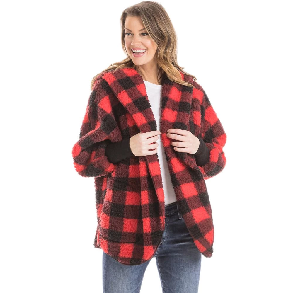 Katydid Fall & Winter Red Plaid Lightweight BODY WRAP With Hoodie And Pockets