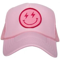 Katydid Hot Pink Lightning Happy Face Trucker Hat New