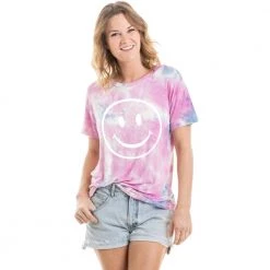 Katydid Happy Face Women's Tie Dye Graphic T-Shirt Happy Face Collection