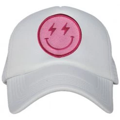 Katydid Hot Pink Lightning Happy Face Trucker Hat New