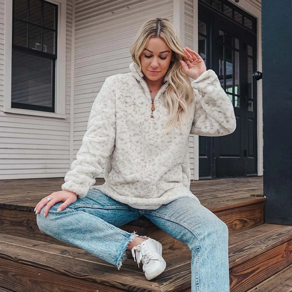 Katydid Snow Leopard Faux Fur PULLOVER With Pockets