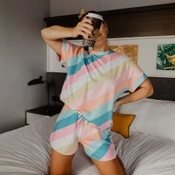 Katydid Striped Pastel Printed Loungewear Set