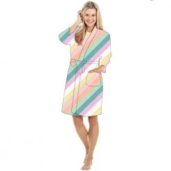 Katydid Striped Pastel Printed Bath Robe New