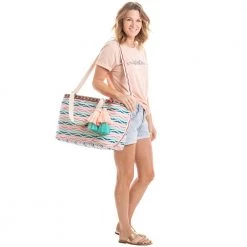 Katydid Weekend Vibes Collection Coral, Mint, And Lilac Squares Weekender Bag
