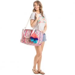 Katydid Pink And Maroon Ikat Weekender Bag Weekend Vibes Collection