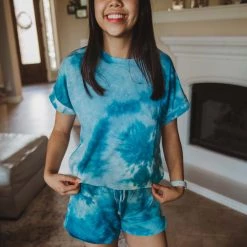 Katydid Teal And White Tie Dye Loungewear Set Tie Dye Collection