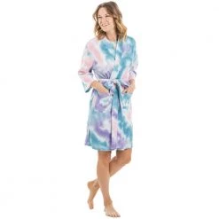 Katydid New Teal, Purple, And Peach Tie Dye Women's Robe