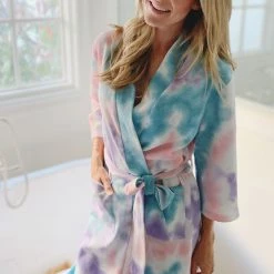 Katydid New Teal, Purple, And Peach Tie Dye Women's Robe