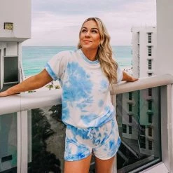 Katydid Tie Dye Collection Light Blue And White Tie Dye Loungewear Set
