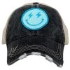 Katydid New Turquoise Lightning Happy Face (Black/Tan) Trucker Hat