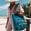 Katydid Turquoise Pom Pom Tote Bag