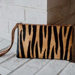 Katydid Brown/Black Zebra Hair On Leather Wristlet Mom Life Collection