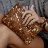 Katydid Brown/Gold Metallic Hair On Leather Wristlet