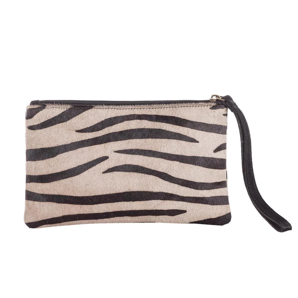 Katydid Gray/Black Zebra Hair On Leather Wristlet